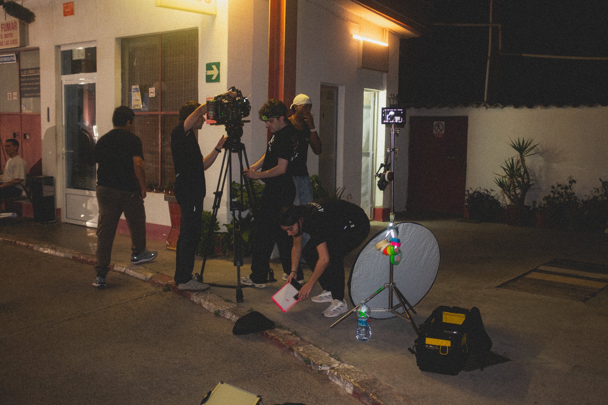 Camera crew and equipment during filming