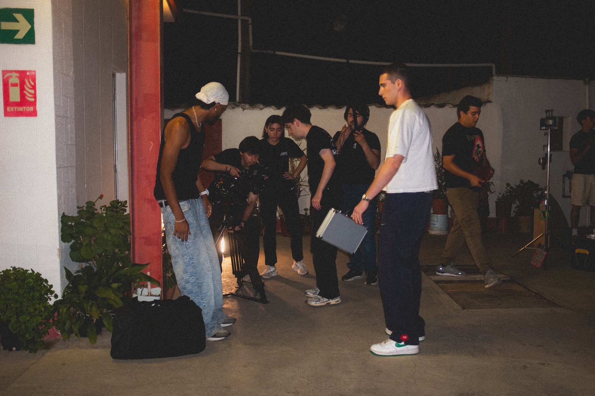 Production crew gathered at the location